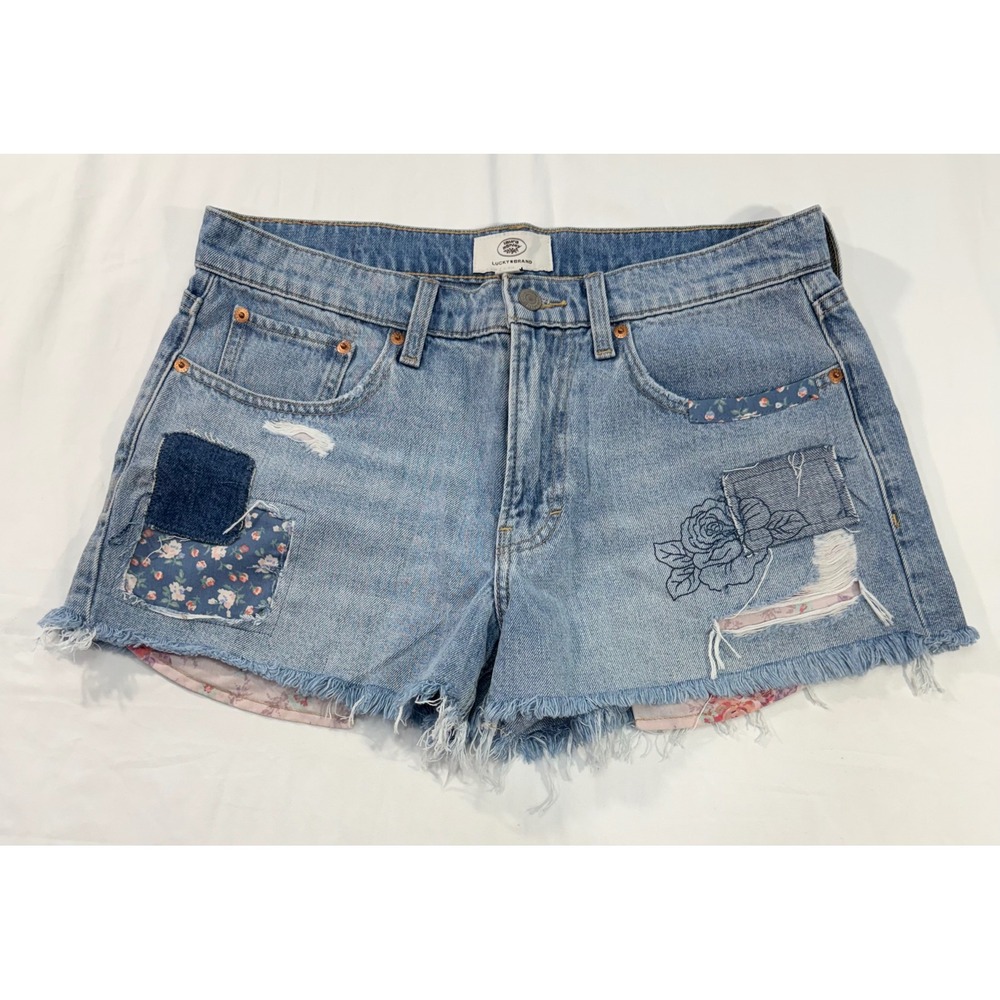 Lucky Brand Laura Ashley Floral Patchwork Denim Shorts Light Wash 10/30